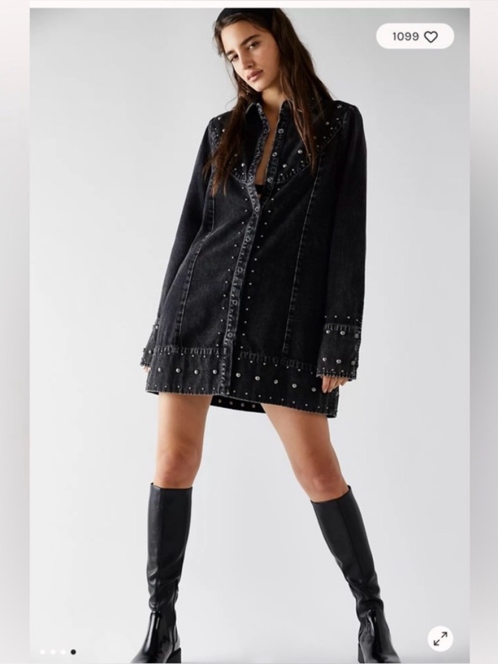 Free People Bennett Black Denim studded Mini Dress